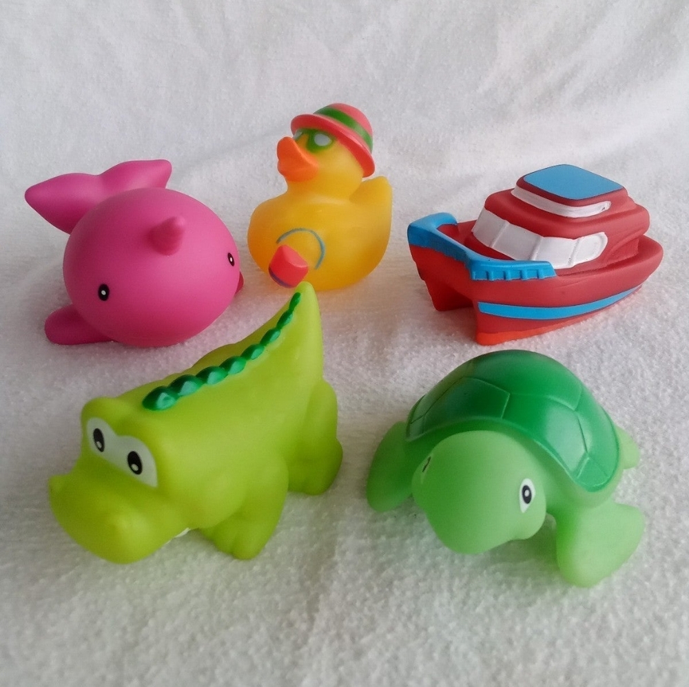 Rubber Kids Bath Toys Sea Turtle, Narwal, Boat, Crocodile And Beach Ducky